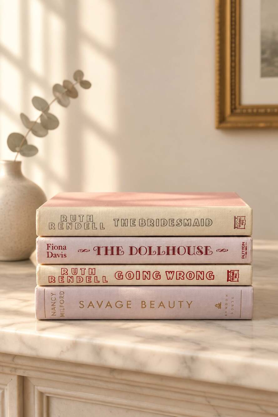Decorative Book Stack Pink and White Set of Four Books